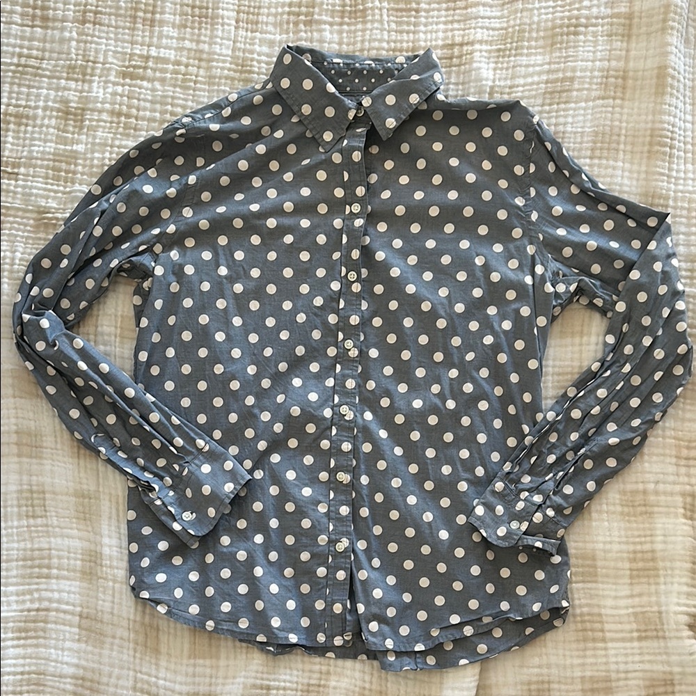 Banana Republic Blue Polka Dot Button-Up Soft Wash Shirt